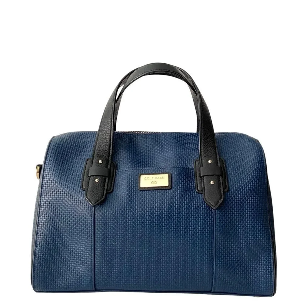 Vintage Cole Haan Blue Satchel/Crossbody with Black Trim & Gold Hardware in OS